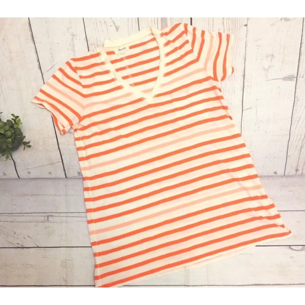 MADEWELL Striped V-Neck Short Sleeve Size L